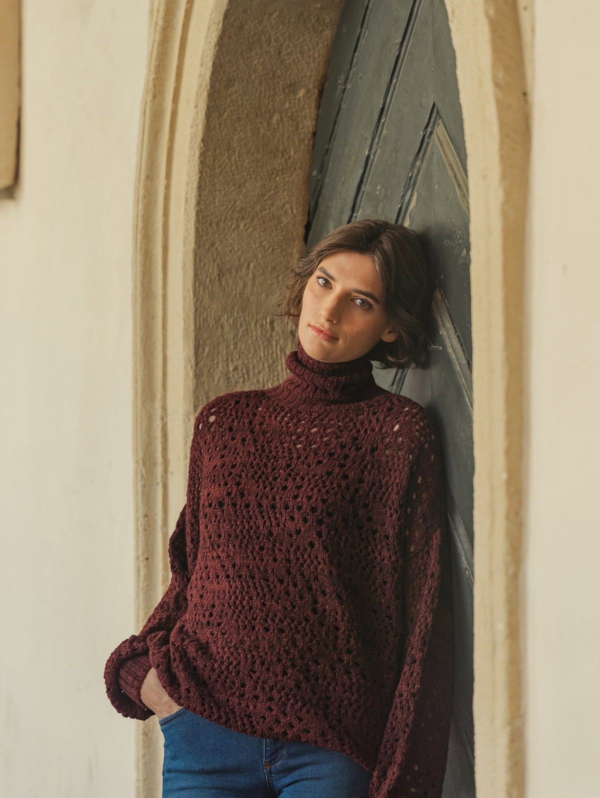 High-neck Lacy Sweater