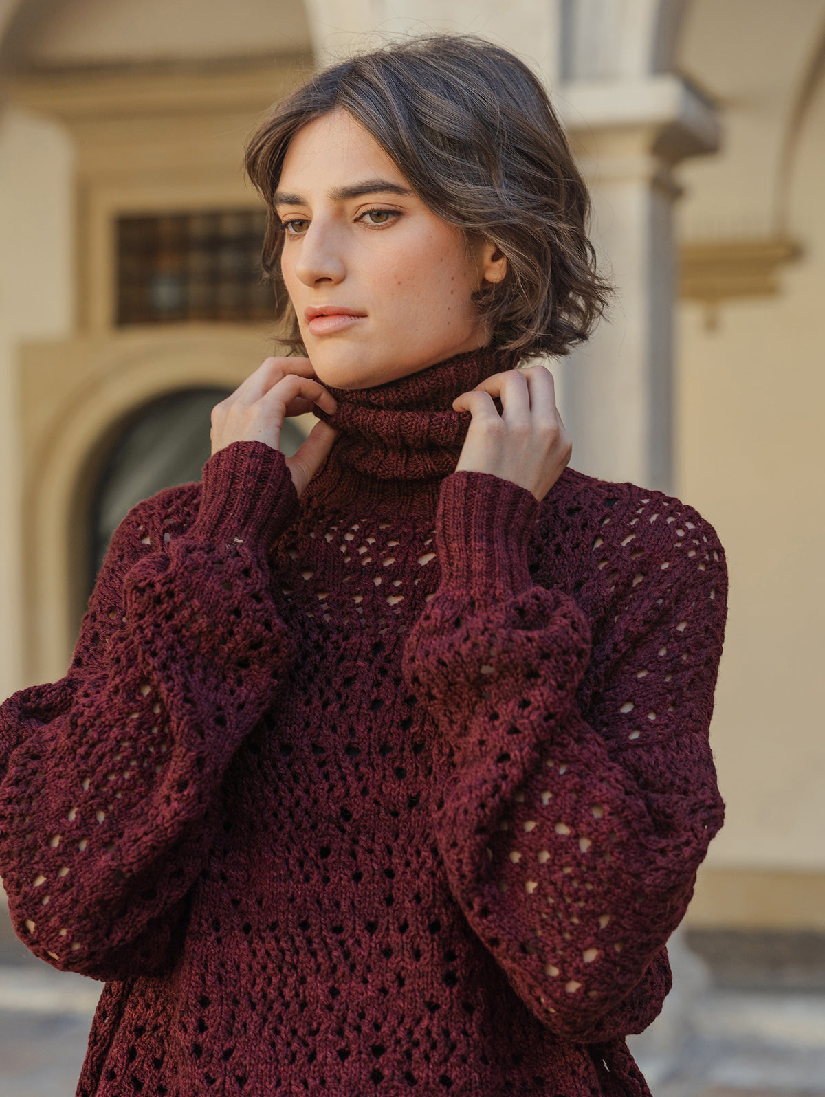 High-neck Lacy Sweater