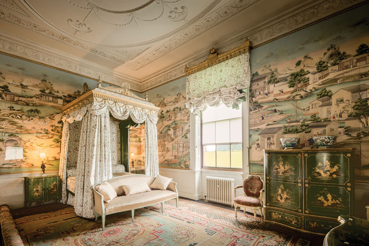Harewood House, with mid-18th-century Chinese wallpaper and a mid-19th-century handwoven French carpet.