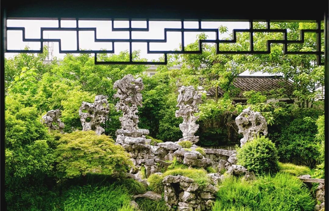 window in asian architecture - at Five Mountain Peak Garden in Suzhou
