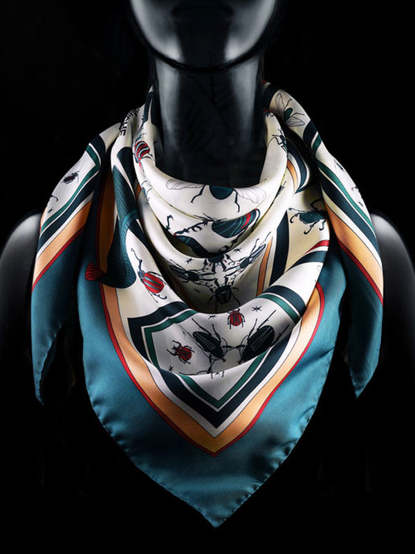 Italian Silk Scarf with Bright Kaleidoscope of Insects