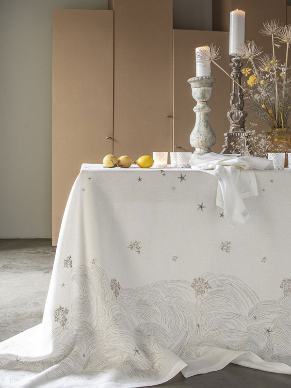 Embroidered Linen Table Cloth
