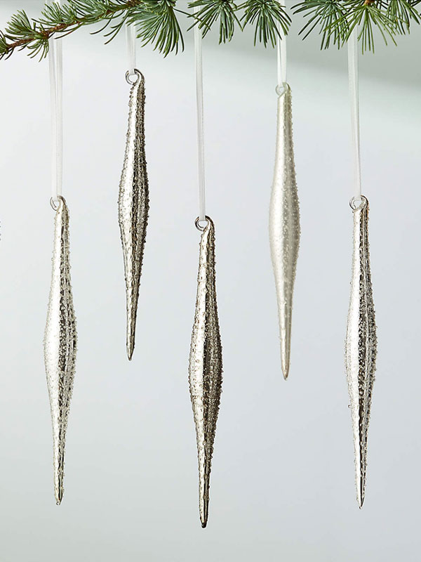 CB2: Textured Metallic Icicle Ornaments Set of 6