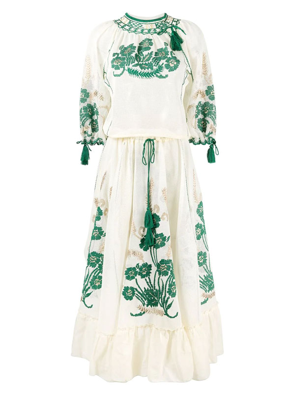 Drawstring dress with tassel trim-Embroidered dresses