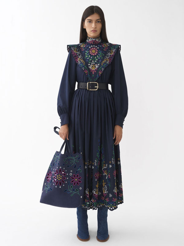 High-waisted skirt with embroidery detail-Embroidered dresses
