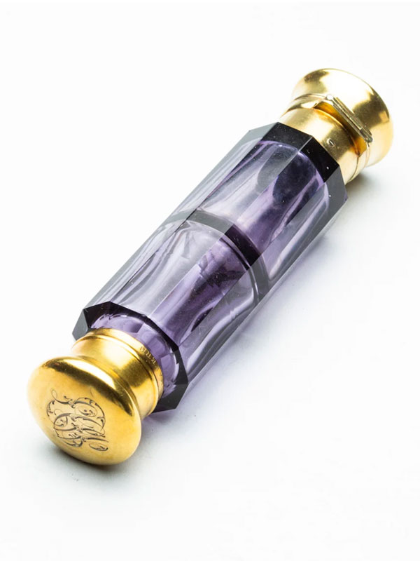 Double-ended amethyst glass and silver vial