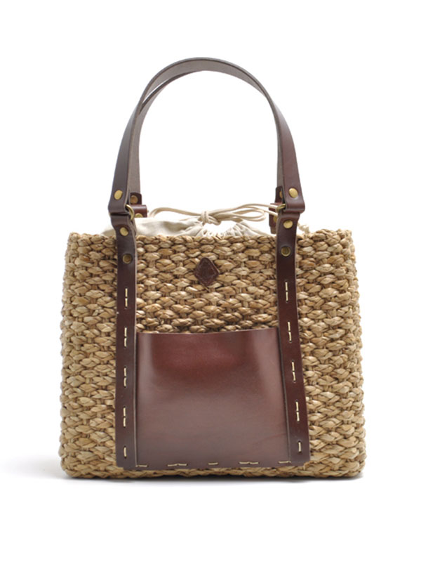 Bankuan grass basket bag with leather straps