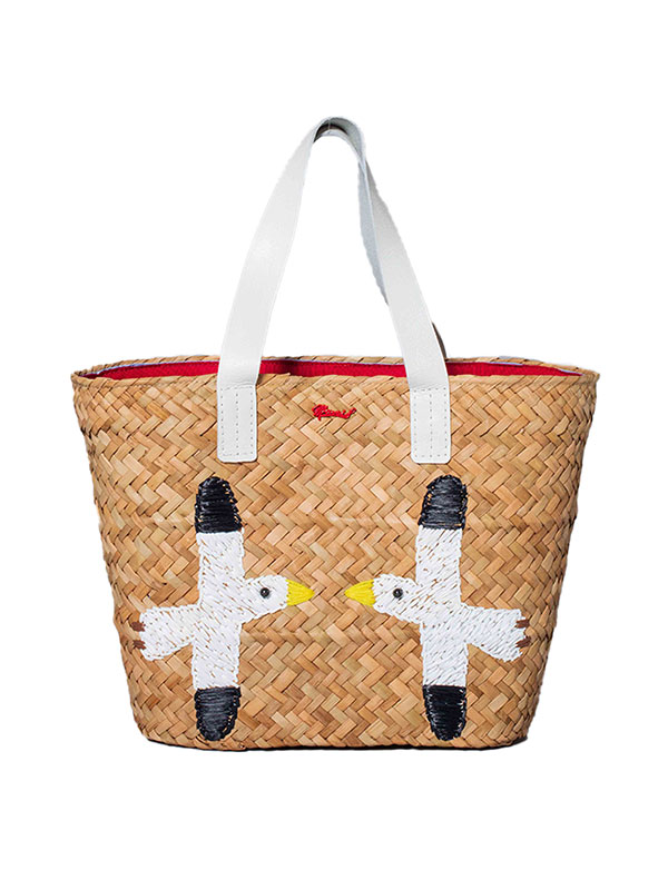 Pandan straw woven bag with seagull motif