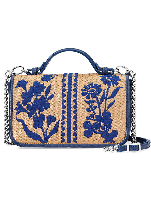 Embroidered baguette straw bag