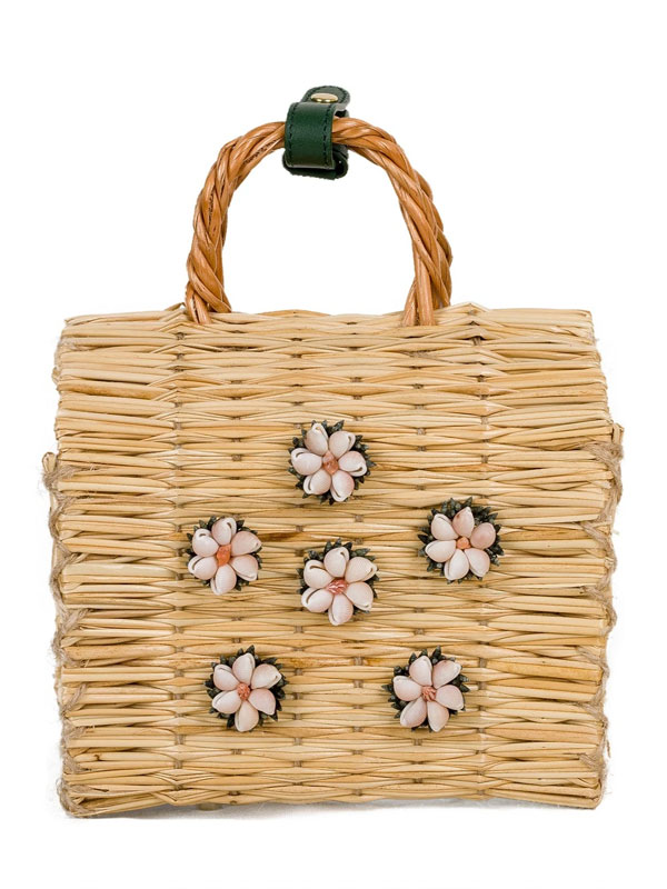 Reed handbag with seashell flowers