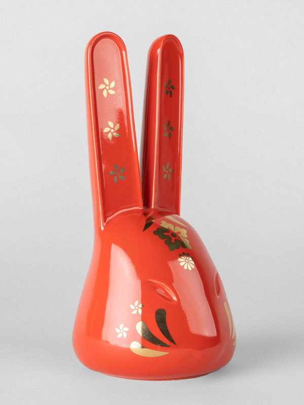 A Crimson Porcelain Rabbit to Bring Luck