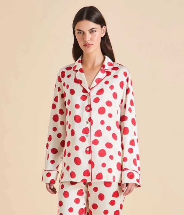Olivia Von Halle Heart Print Silk Pajamas
